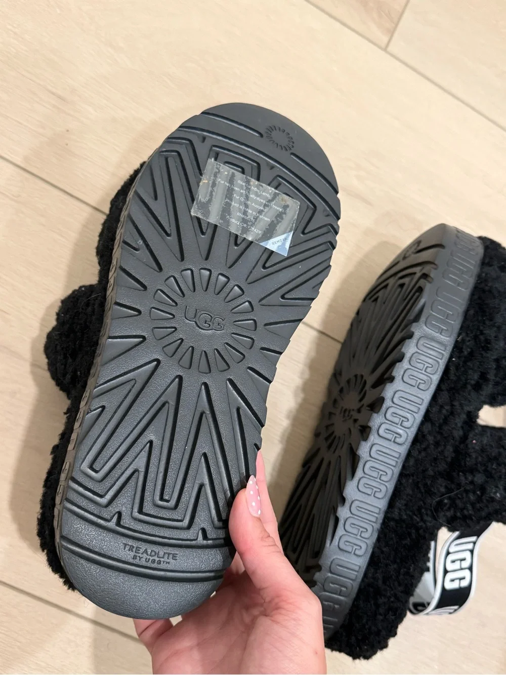 UGG Black Fluff Slide Shearling Sandals